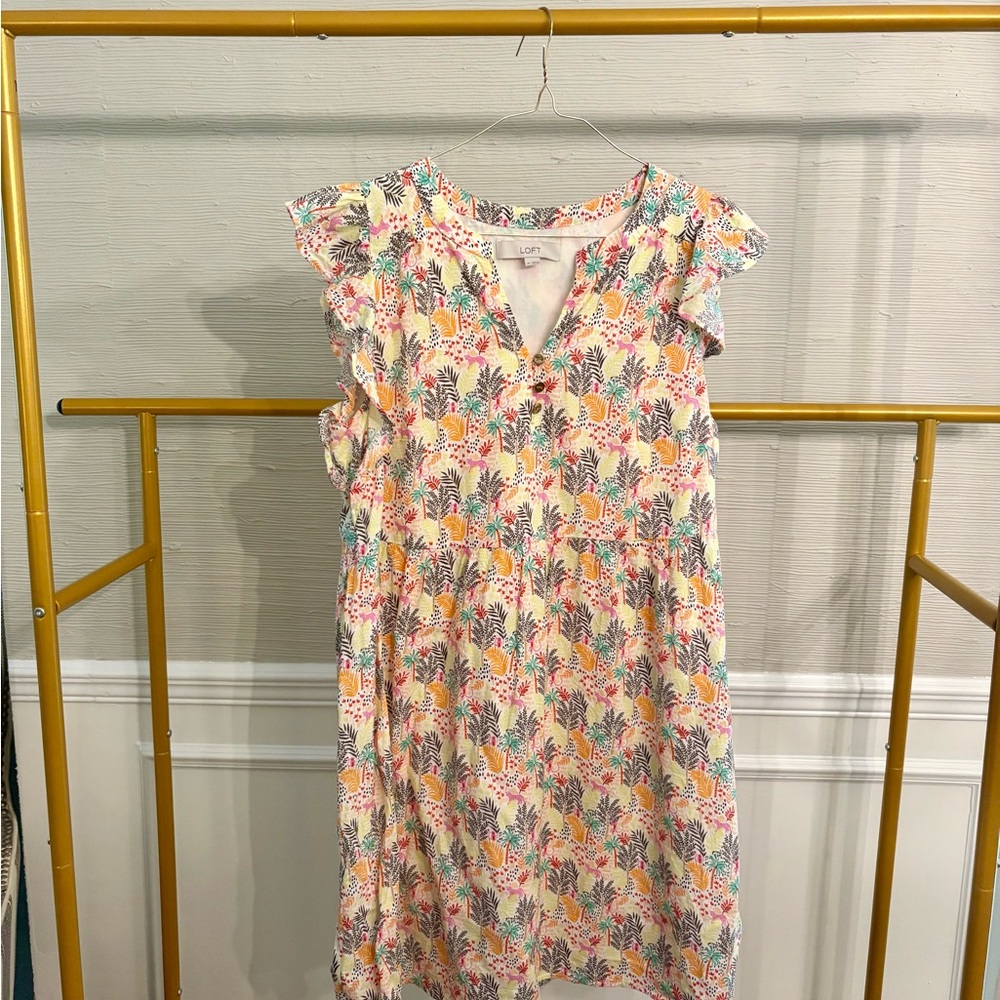 LOFT Orange and Pink Ruffled Tiered Sundress